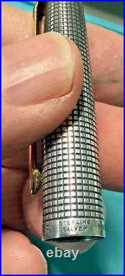 Rare Parker 75 Sterling Silver 14k Gold M Nib Fountain Pen Red Section USA