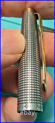 Rare Parker 75 Sterling Silver 14k Gold M Nib Fountain Pen Red Section USA