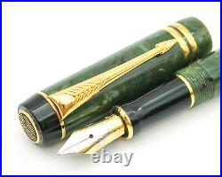 Rare Parker Duofold International II Fountain Pen Marbled Jade 18k Medium Nib
