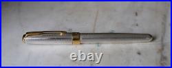 Rare Parker Sonnet Fountain Pen Solid 925 Silver Chevron 18 Carat Gold Nib