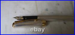 Rare Parker Sonnet Fountain Pen Solid 925 Silver Chevron 18 Carat Gold Nib