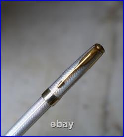 Rare Parker Sonnet Fountain Pen Solid 925 Silver Chevron 18 Carat Gold Nib