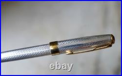 Rare Parker Sonnet Fountain Pen Solid 925 Silver Chevron 18 Carat Gold Nib