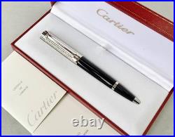Rare Pasha Dollar Cartier Ballpoint Pen De Black Composite Platinum Finish Box I