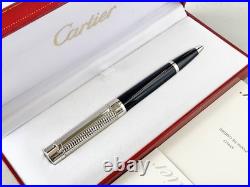 Rare Pasha Dollar Cartier Ballpoint Pen De Black Composite Platinum Finish Box I
