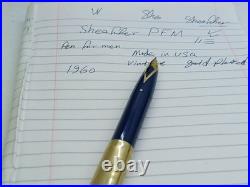 Rare Sheaffer Pfm Fountain Pen Made USA Gold Nib 14k Navy Blue Pen For Men 1960 Rare Sheaffer Pfm Fountain Pen Made USA Gold Nib 14k Navy Blue Pen For Men 1960