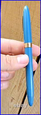Rare Sheaffer White Dot Light Blue Snorkel 14k Gold Fine Fountain Pen BRAND NEW