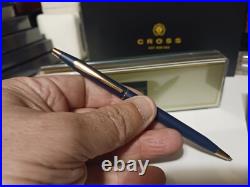 Rare USA Cross Century Classic Matte Blue And 23kt Gold Ballpoint Pen New Gift