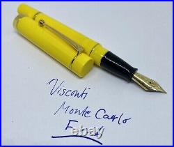 Rare VISCONTI MONTE CARLO Mandarin Yellow Fountain Pen- F Nib- Bakelite- Italy