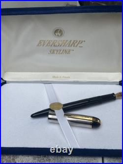 Rare Vintage Eversharp Skyline Gold & Black Fountain Pen with 14K Never Inked