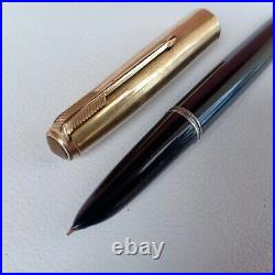 Rare Vintage Parker 51 Fountain Pen Black/ Gold Cap USDE In Good Nib F 14K