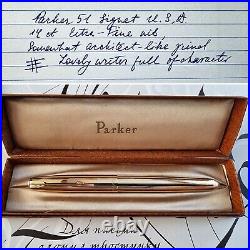 Rare Vintage Parker 51 Signet USA-Made GF Fountain Pen 14K EF Nib Near Mint