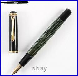 Rare & Vintage Pelikan 400 Piston Fountain Pen in Green-Black with 14 K OB-nib