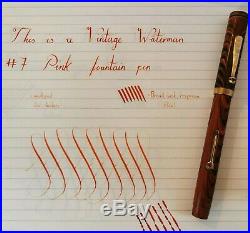 Rare Vintage Waterman #7'PINK' Fountain Pen 14ct Gold Wet-Noodle Nib