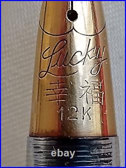 ++ Rare Vtg Fountain Pen Lucky Gold Nib 12K Vintage China 1960's original box