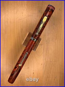 Rare WATERMAN #7 RED RIPPLE Fountain Pen 14K FLEX RED NIB Cap Repaired, Restored