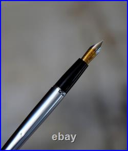 Rare Waterman Man Super 6 Metal Chrome Fountain Pen 18 Carat Solid Gold Nib