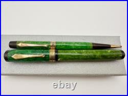 Rare Waterman Patrician Emerald Green Jade Fountain Pen & Pencil Set F 14k Flex