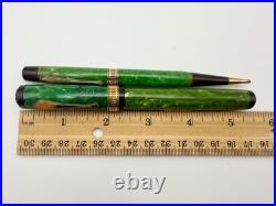 Rare Waterman Patrician Emerald Green Jade Fountain Pen & Pencil Set F 14k Flex