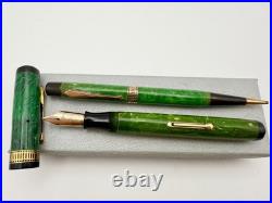 Rare Waterman Patrician Emerald Green Jade Fountain Pen & Pencil Set F 14k Flex
