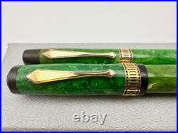 Rare Waterman Patrician Emerald Green Jade Fountain Pen & Pencil Set F 14k Flex