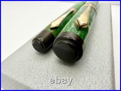 Rare Waterman Patrician Emerald Green Jade Fountain Pen & Pencil Set F 14k Flex