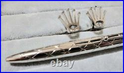 Rolex Ballpoint Pen Rare Silver Platinum Finish WAVE PATTERN with cuffs No Case