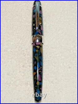 Romet Stained Glass Mosaic Vintage Fountain Pen Chrome Trim Fine Nib Very Rare