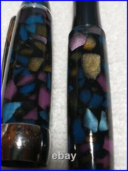Romet Stained Glass Mosaic Vintage Fountain Pen Chrome Trim Fine Nib Very Rare