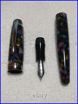 Romet Stained Glass Mosaic Vintage Fountain Pen Chrome Trim Fine Nib Very Rare