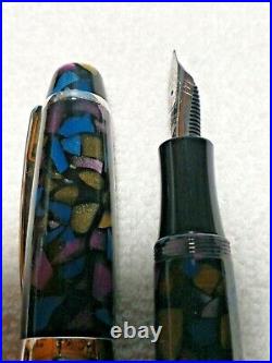 Romet Stained Glass Mosaic Vintage Fountain Pen Chrome Trim Fine Nib Very Rare