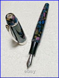 Romet Stained Glass Mosaic Vintage Fountain Pen Chrome Trim Fine Nib Very Rare