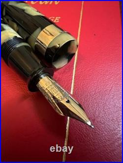 SHEAFFER ca 1927-9 FLAT TOP LIFETIME BLK/PRL WIDE RARE GOLD BAND 14K NIB