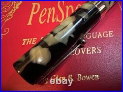SHEAFFER ca 1927-9 FLAT TOP LIFETIME BLK/PRL WIDE RARE GOLD BAND 14K NIB