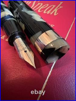 SHEAFFER ca 1927-9 FLAT TOP LIFETIME BLK/PRL WIDE RARE GOLD BAND 14K NIB
