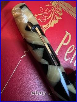 SHEAFFER ca 1927-9 FLAT TOP LIFETIME BLK/PRL WIDE RARE GOLD BAND 14K NIB