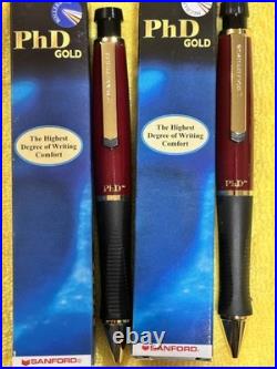 Sanford PhD Gel Ink Pen &. 7mm Pencil boxsed set Black Cherry & 18K Gold, RARE