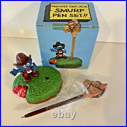 Schleich Smurf Pen Set Cowboy and Horse Vintage 1982 NEW Rare Open Box