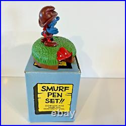 Schleich Smurf Pen Set Cowboy and Horse Vintage 1982 NEW Rare Open Box