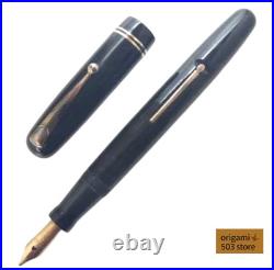 Swan Fountain Pen Black 260 Lever Filler 14K Oblique Broad(OB) Nib 1940s Rare