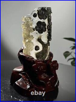 TOP Rare Natural Green Ghost Quartz Carving Pen Holder Crystal Specimen+Bracket