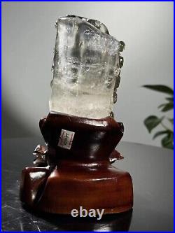 TOP Rare Natural Green Ghost Quartz Carving Pen Holder Crystal Specimen+Bracket