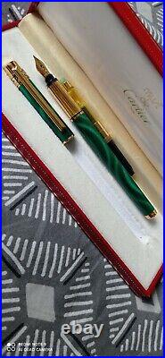The Cartier Trinity Must Rare Vtg Malachite Marbled Fountain Pen 18k Gold Nib