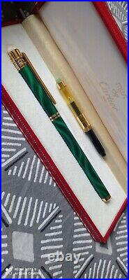The Cartier Trinity Must Rare Vtg Malachite Marbled Fountain Pen 18k Gold Nib