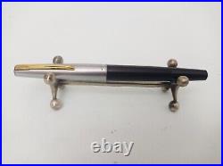 Union Fountain Pen Black Chrome Brushed Cup 14k M Nib Rare VTG Boxed Collectible