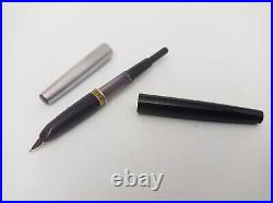 Union Fountain Pen Black Chrome Brushed Cup 14k M Nib Rare VTG Boxed Collectible