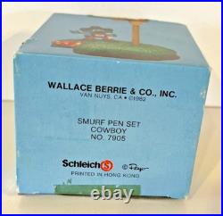 VTG Smurf Pen Desk Set Cowboy and Horse Vintage 1982 Schleich NEW Rare Open Box