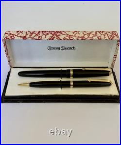 Vintage Conway Stewart 57 Pen & Pencil Set Boxed Rare Open 14ct Gold Nib