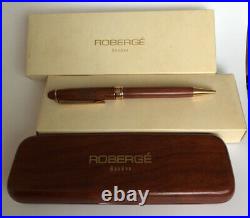 Vintage NEW Roberge Geneve Swiss Wood Ballpoint Pen & Case