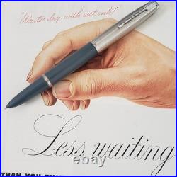 Vintage Parker 41 Fountain Pen Steel Fine Nib Grey New Pen Very Rare USA